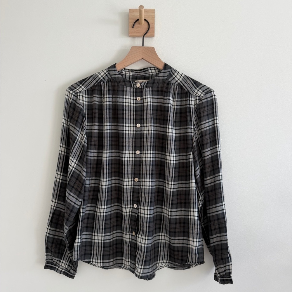 Faherty Black and White Plaid Women's Blouse